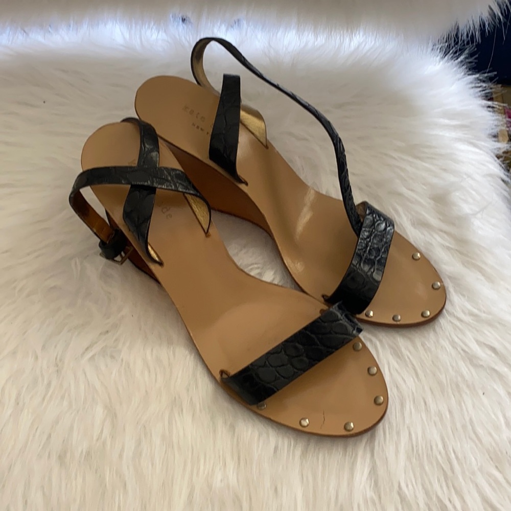 Vintage Kate Spade wood wedge leather strap sandal 8.5 US